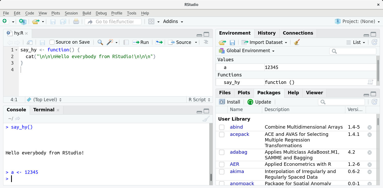 An example how the RStudio IDE looks like. Download via [rstudio.com/products/rstudio/](https://rstudio.com/products/rstudio/).