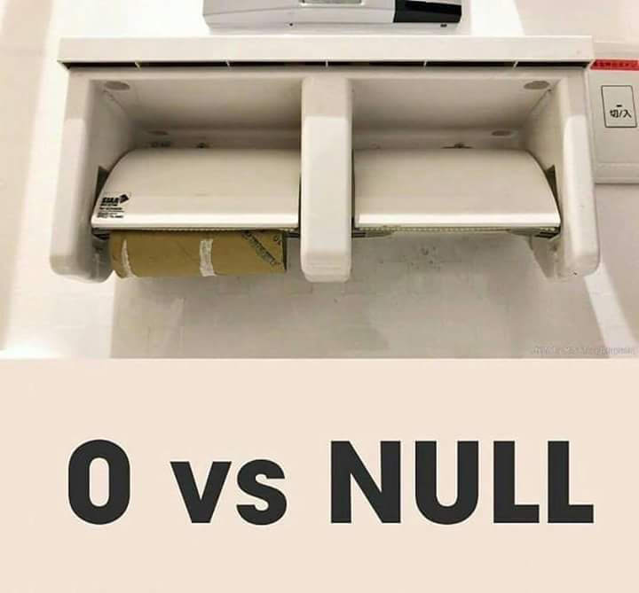 A quick geek joke: 0 versus NULL, source: http://i.imgur.com/7QMhUom.jpg